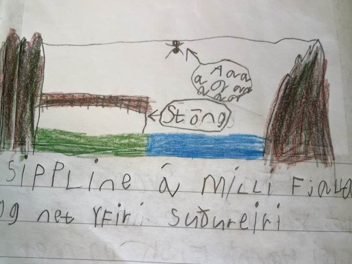 Teiknuð mynd með tillögu að zipline yfir Súgandafjörð