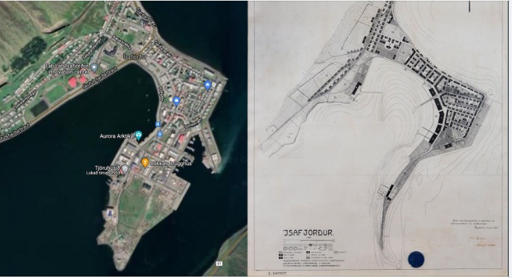 Eyrin á Ísafirði 2023 og fyrir 100 árum.