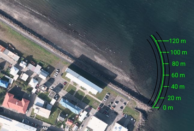 Lega fyrirhugaðs fyrirstöðugarðs við Norðurtanga.