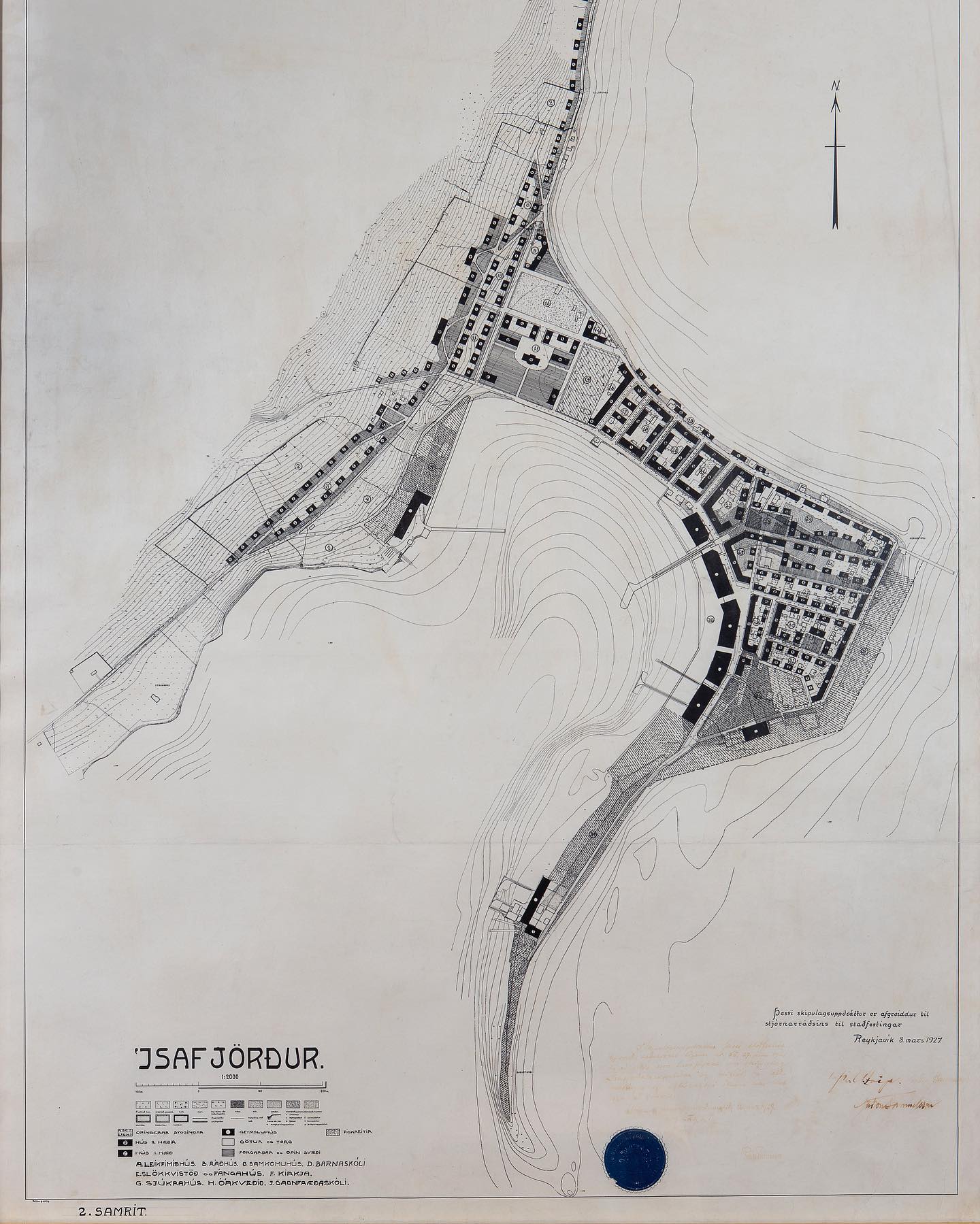 Skipulag Skutulsfjarðareyrar frá 1927.