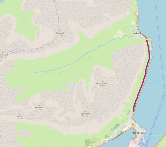Rúnustígur, milli Hnífsdals og Ísafjarðar.