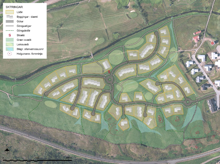 Möguleg útfærsla á byggð í innra Tunguhverfi. Mynd: Verkís.