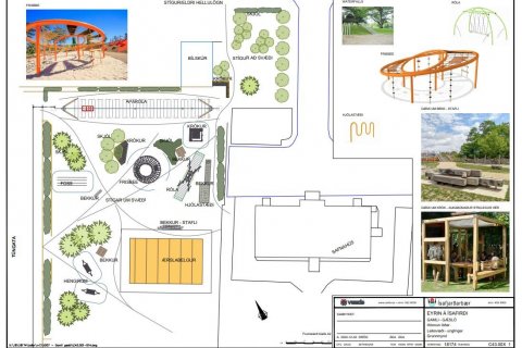 Fyrstu drög að hönnun leiksvæðis á „Gamla gæsló“ á sjúkrahústúninu á Ísafirði.